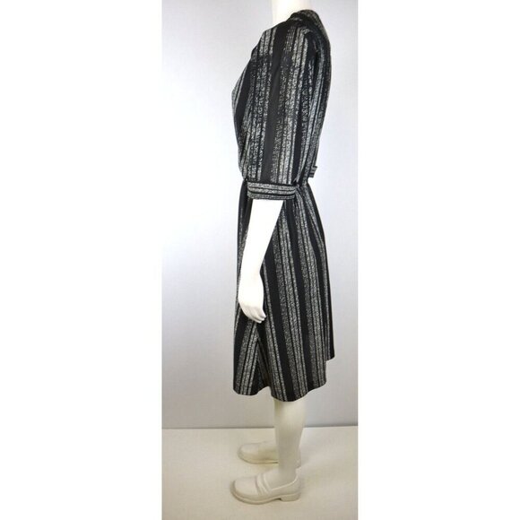 VINTAGE 1970s SHEER BLACK & WHITE STRIPED DRESS - AMY'S PLACE - SIZE M - Picture 5 of 10